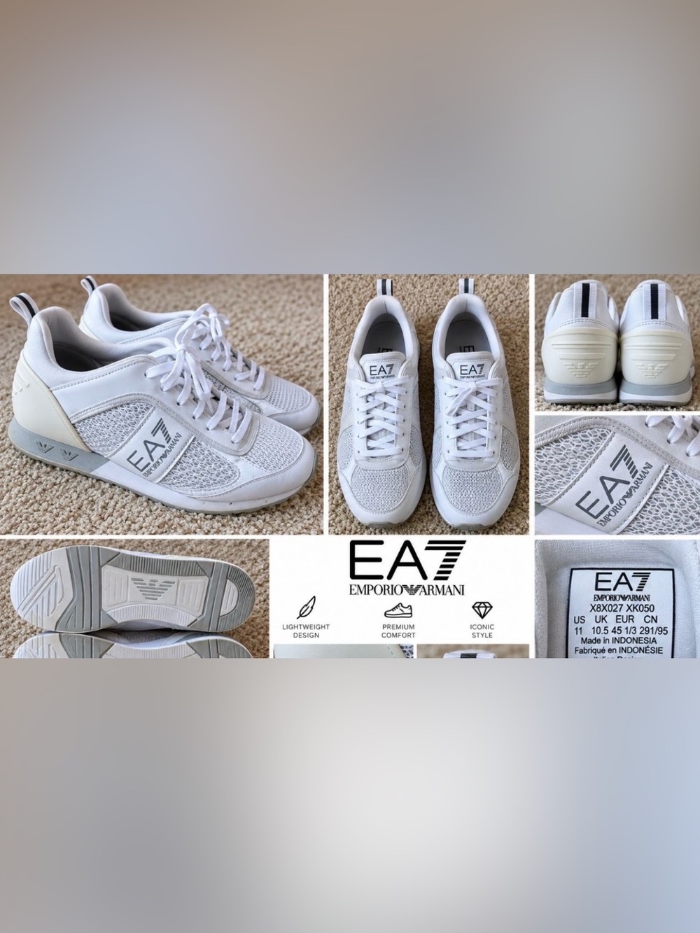 Emporio Armani EA7 mens White Mesh & Leather Sneakers